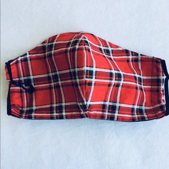 HAND CRAFTED FACE MASK COTTON RED BLACK PLAID - Picture 5 of 5